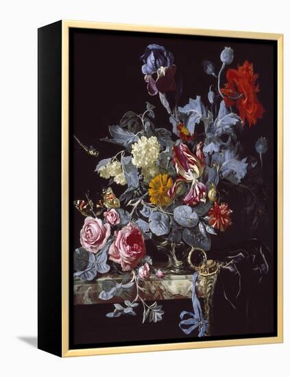A Vase of Flowers with a Watch-Willem van Aelst-Framed Premier Image Canvas