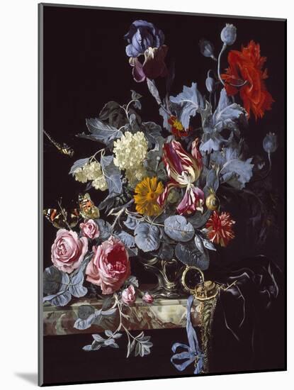 A Vase of Flowers with a Watch-Willem van Aelst-Mounted Giclee Print