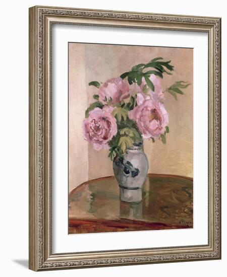 A Vase of Peonies, 1875-Camille Pissarro-Framed Giclee Print