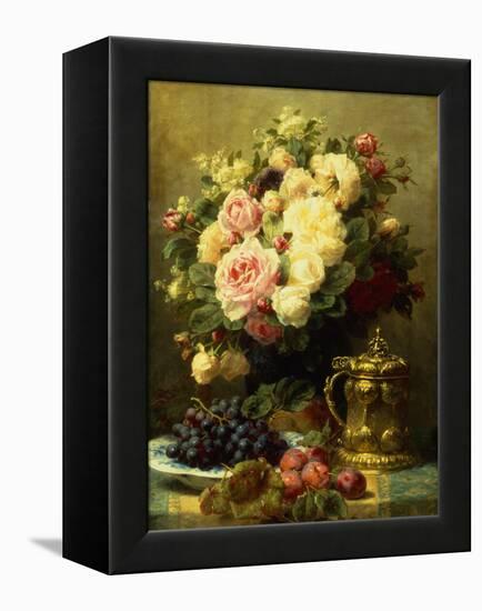 A Vase of Roses and a Tankard on a Table-Jean Baptiste Robie-Framed Premier Image Canvas