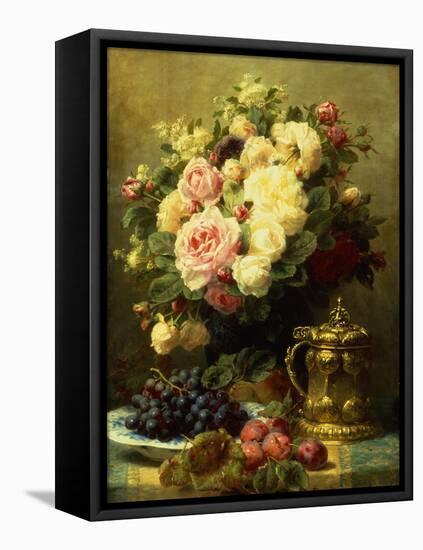 A Vase of Roses and a Tankard on a Table-Jean Baptiste Robie-Framed Premier Image Canvas