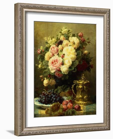 A Vase of Roses and a Tankard on a Table-Jean Baptiste Robie-Framed Giclee Print