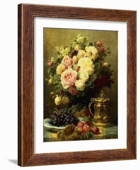 A Vase of Roses and a Tankard on a Table-Jean Baptiste Robie-Framed Giclee Print