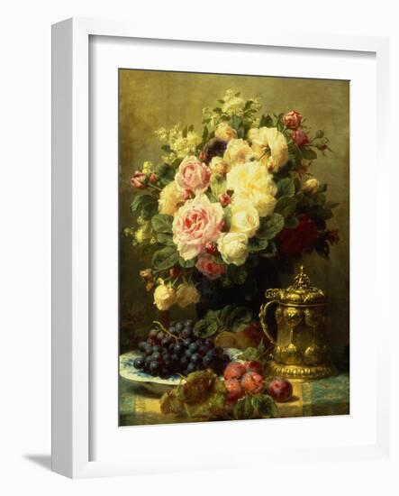 A Vase of Roses and a Tankard on a Table-Jean Baptiste Robie-Framed Giclee Print