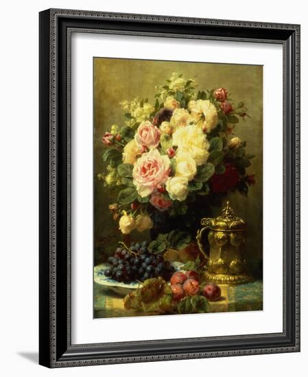 A Vase of Roses and a Tankard on a Table-Jean Baptiste Robie-Framed Giclee Print