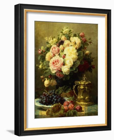 A Vase of Roses and a Tankard on a Table-Jean Baptiste Robie-Framed Giclee Print