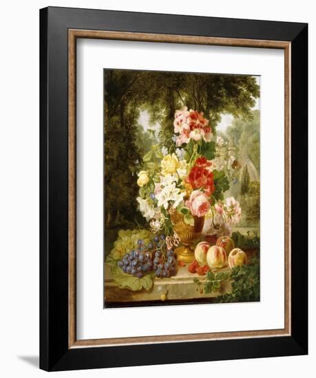 A Vase of Summer Flowers and Fruit on a Ledge in a Landscape, 1867-William John Wainwright-Framed Giclee Print