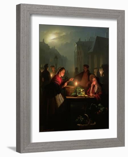 A Vegetable Stall at Night-Petrus van Schendel-Framed Giclee Print