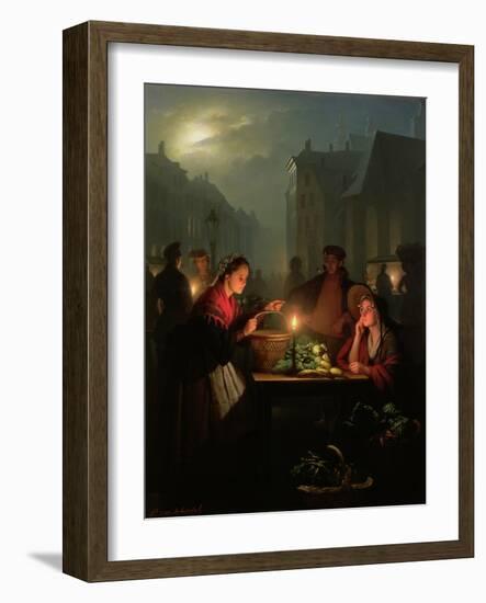 A Vegetable Stall at Night-Petrus van Schendel-Framed Giclee Print