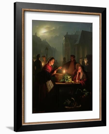 A Vegetable Stall at Night-Petrus van Schendel-Framed Giclee Print