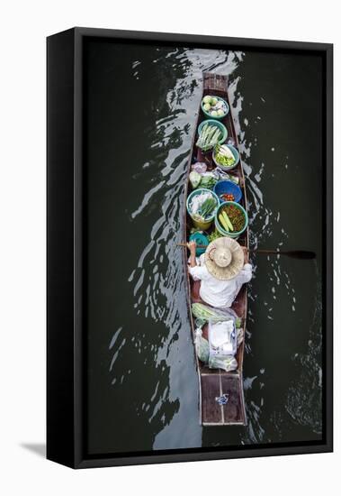 A Vendor Paddles their Boat, Damnoen Saduak Floating Market, Thailand, Southeast Asia, Asia-Andrew Taylor-Framed Premier Image Canvas