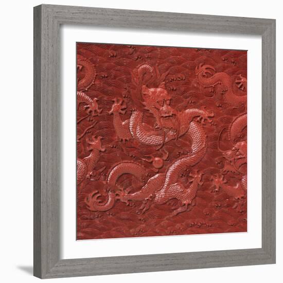 A Very Rare Imperial Cinnabar Lacquer Nine-Dragon Portable Tea-Ceremony Chest (Detail)-null-Framed Giclee Print