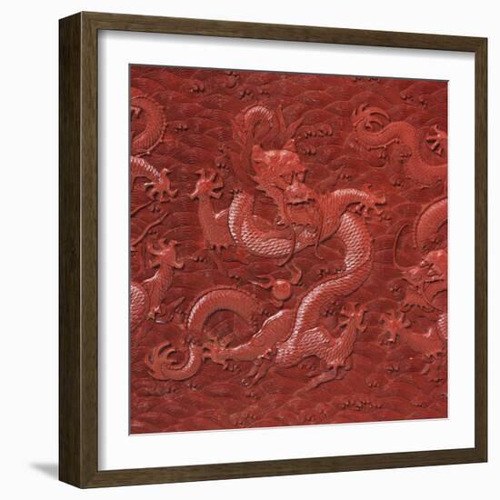 A Very Rare Imperial Cinnabar Lacquer Nine-Dragon Portable Tea-Ceremony Chest (Detail)-null-Framed Giclee Print