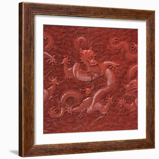 A Very Rare Imperial Cinnabar Lacquer Nine-Dragon Portable Tea-Ceremony Chest (Detail)-null-Framed Giclee Print