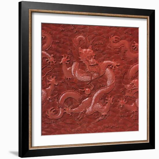 A Very Rare Imperial Cinnabar Lacquer Nine-Dragon Portable Tea-Ceremony Chest (Detail)-null-Framed Giclee Print