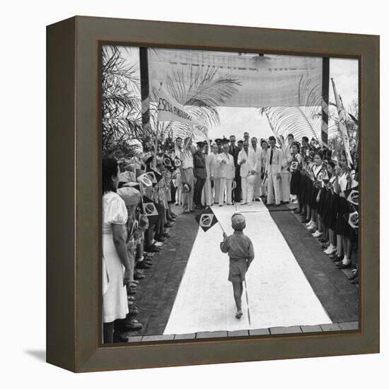 A Very Young Brazilian Boy Giving President Getulio Vargas a Speech-Hart Preston-Framed Premier Image Canvas