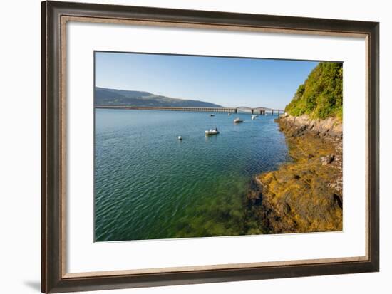 A View across the Estuary to Barmouth Viaduct Barmouth Gwynedd Wales UK-David Holbrook-Framed Photographic Print