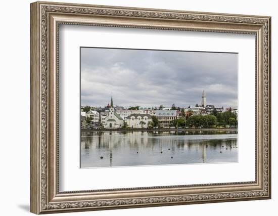 A View across the Pond of Downtown Reykjavik, Iceland, Polar Regions-Michael Nolan-Framed Photographic Print