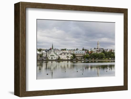 A View across the Pond of Downtown Reykjavik, Iceland, Polar Regions-Michael Nolan-Framed Photographic Print