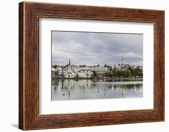 A View across the Pond of Downtown Reykjavik, Iceland, Polar Regions-Michael Nolan-Framed Photographic Print