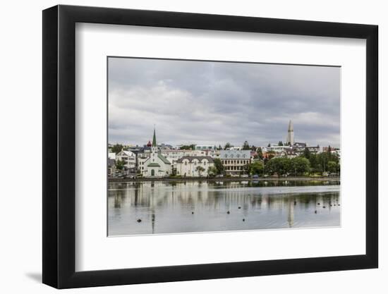 A View across the Pond of Downtown Reykjavik, Iceland, Polar Regions-Michael Nolan-Framed Photographic Print