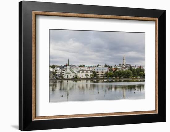 A View across the Pond of Downtown Reykjavik, Iceland, Polar Regions-Michael Nolan-Framed Photographic Print