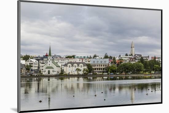 A View across the Pond of Downtown Reykjavik, Iceland, Polar Regions-Michael Nolan-Mounted Photographic Print