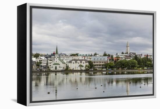 A View across the Pond of Downtown Reykjavik, Iceland, Polar Regions-Michael Nolan-Framed Premier Image Canvas