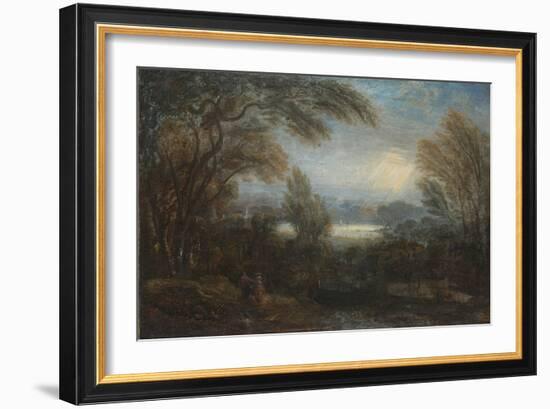 A View across the Thames from Richmond Hill, with Travellers on a Path-Sir Joshua Reynolds-Framed Giclee Print