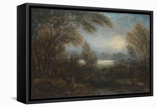 A View across the Thames from Richmond Hill, with Travellers on a Path-Sir Joshua Reynolds-Framed Premier Image Canvas