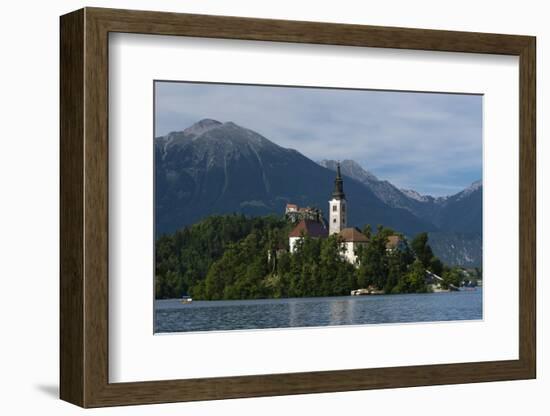 A view from above of Lake Bled and the Assumption of Mary Pilgrimage Church, Slovenia, Europe-Sergio Pitamitz-Framed Photographic Print