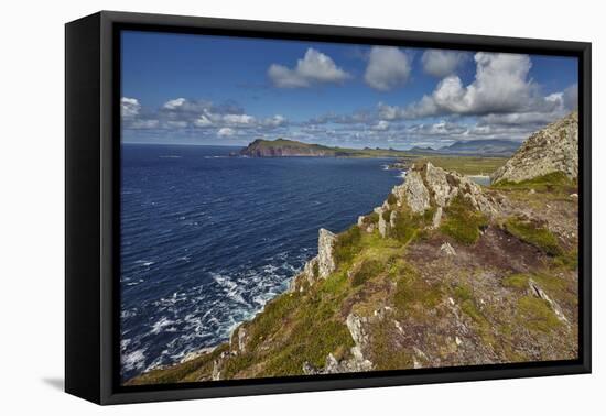 A view from Clogher Head towards Sybil Point, at the western end of the Dingle Peninsula, County Ke-Nigel Hicks-Framed Premier Image Canvas