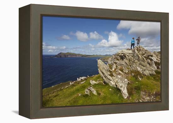 A view from Clogher Head towards Sybil Point, at the western end of the Dingle Peninsula, County Ke-Nigel Hicks-Framed Premier Image Canvas