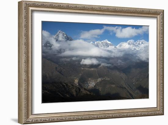 A view from Kongde looking down on Namche, biggest village in Khumbu (Everest), Nepal, Himalayas-Alex Treadway-Framed Photographic Print