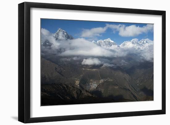 A view from Kongde looking down on Namche, biggest village in Khumbu (Everest), Nepal, Himalayas-Alex Treadway-Framed Photographic Print