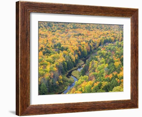 A View from the Summit Peak of the Big Carp River in Autumn at Porcupine Mountains Wilderness State-Julianne Eggers-Framed Photographic Print