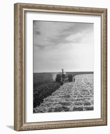 A View of a Driveless Tractor Used on Farm-null-Framed Photographic Print