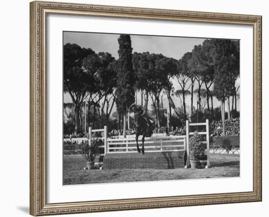 A View of a Horse Jumping an Obstical at the International Horse Show-Carl Mydans-Framed Premium Photographic Print