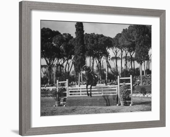 A View of a Horse Jumping an Obstical at the International Horse Show-Carl Mydans-Framed Premium Photographic Print