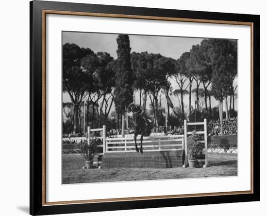 A View of a Horse Jumping an Obstical at the International Horse Show-Carl Mydans-Framed Premium Photographic Print