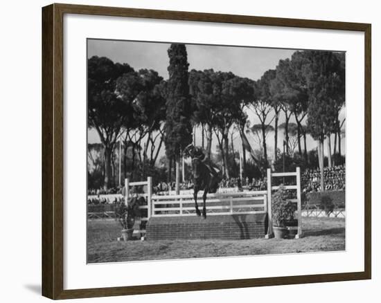 A View of a Horse Jumping an Obstical at the International Horse Show-Carl Mydans-Framed Premium Photographic Print