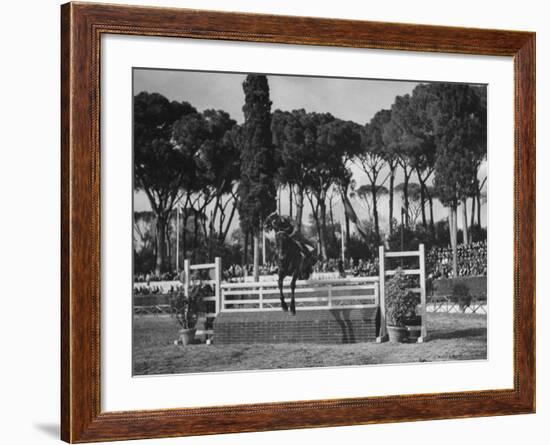 A View of a Horse Jumping an Obstical at the International Horse Show-Carl Mydans-Framed Premium Photographic Print