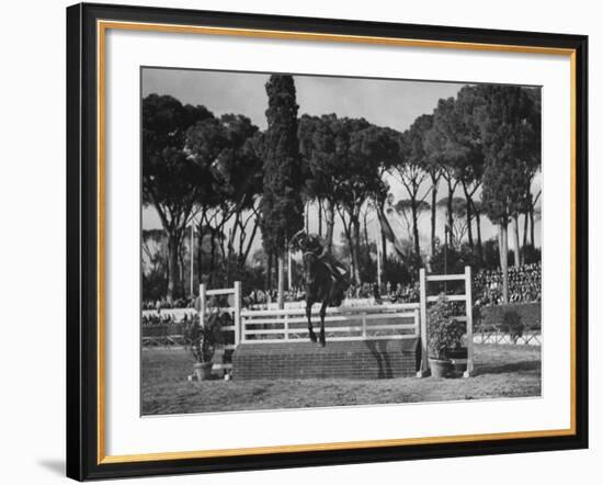 A View of a Horse Jumping an Obstical at the International Horse Show-Carl Mydans-Framed Premium Photographic Print