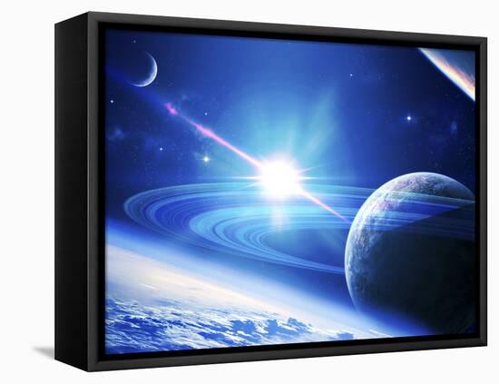 A View of a Planet as it Looms in Close Orbit and with Rings So Close You Can Almost Touch Them-Stocktrek Images-Framed Premier Image Canvas