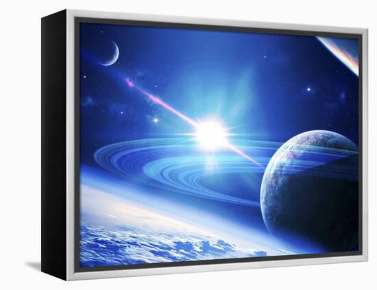 A View of a Planet as it Looms in Close Orbit and with Rings So Close You Can Almost Touch Them-Stocktrek Images-Framed Premier Image Canvas