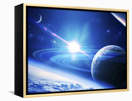 A View of a Planet as it Looms in Close Orbit and with Rings So Close You Can Almost Touch Them-Stocktrek Images-Framed Premier Image Canvas