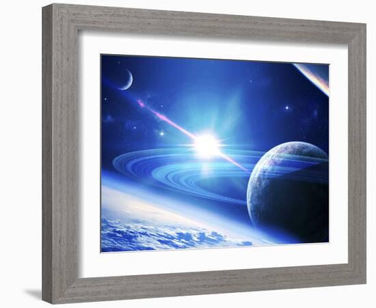 A View of a Planet as it Looms in Close Orbit and with Rings So Close You Can Almost Touch Them-Stocktrek Images-Framed Photographic Print