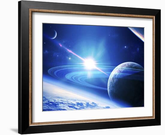 A View of a Planet as it Looms in Close Orbit and with Rings So Close You Can Almost Touch Them-Stocktrek Images-Framed Photographic Print