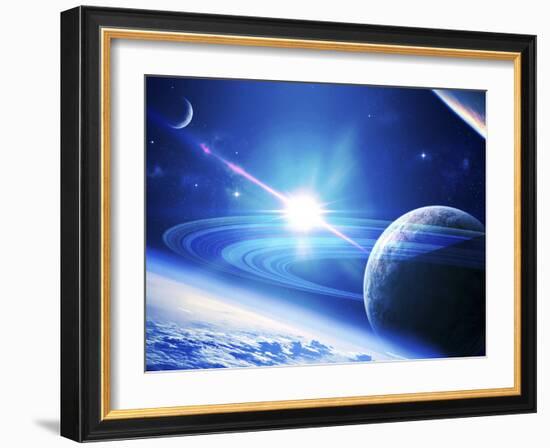 A View of a Planet as it Looms in Close Orbit and with Rings So Close You Can Almost Touch Them-Stocktrek Images-Framed Photographic Print