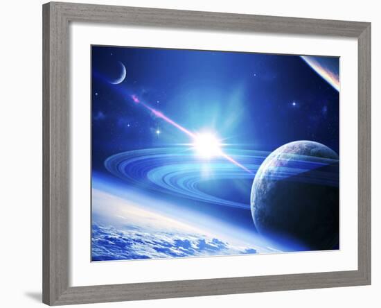 A View of a Planet as it Looms in Close Orbit and with Rings So Close You Can Almost Touch Them-Stocktrek Images-Framed Photographic Print